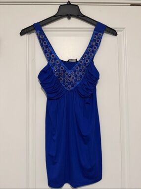 Soprano Royal Blue Embellished V-Neck Tank